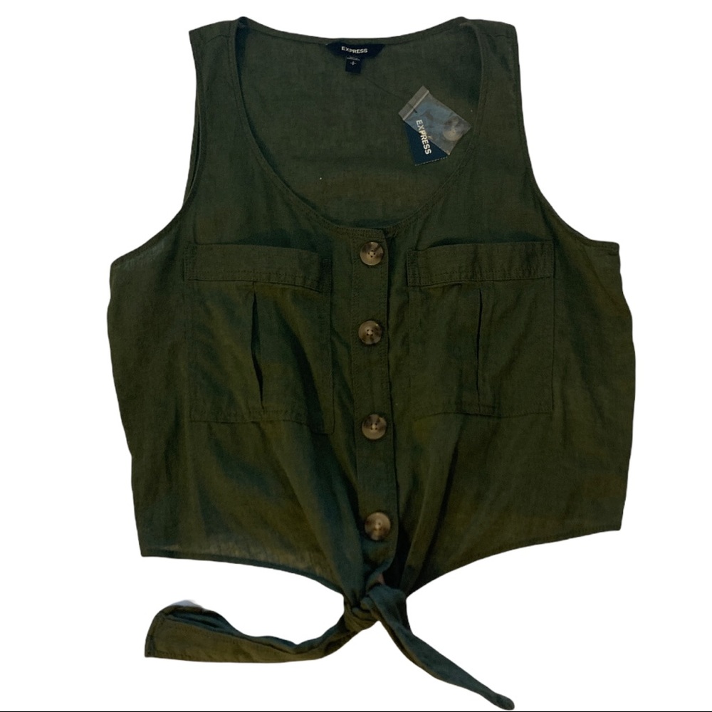 EXPRESS Army green tie button down short sleeve shirt